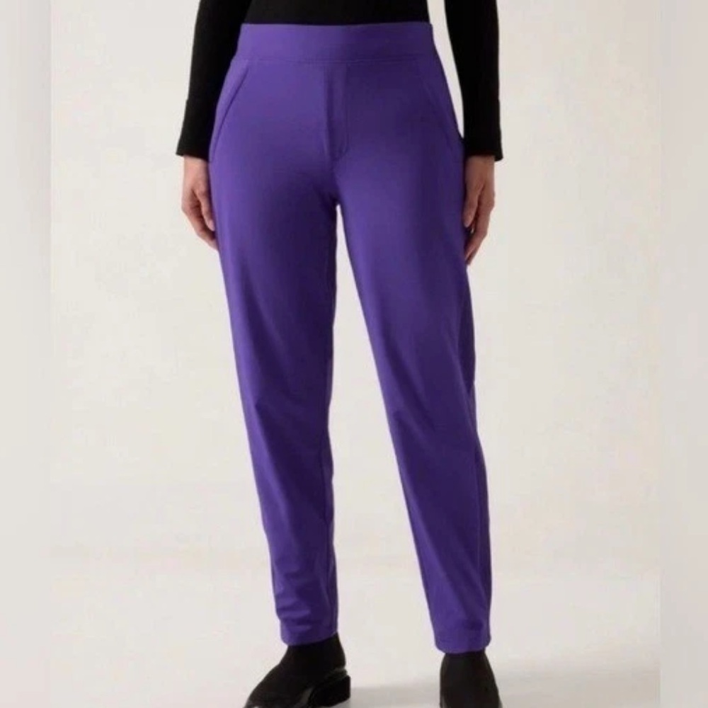 Athleta TALL Brooklyn Lined Pant Stretchy Pull On Slim Tapered Purple